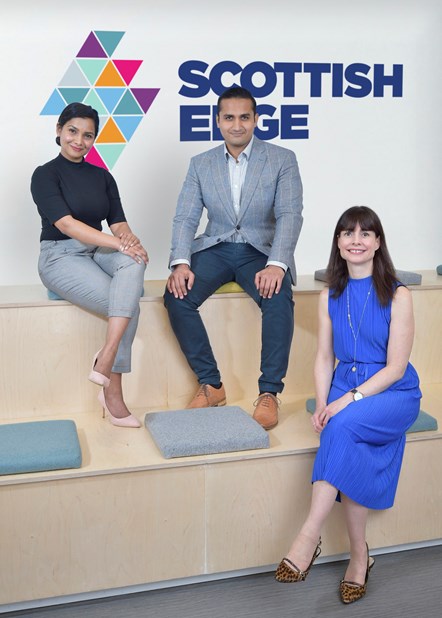 Left to right are Vandana Pillai and Dhruv Trivedi of Bounce Back Drinks and Evelyn McDonald of Scottish EDGE (by Sandy Young)