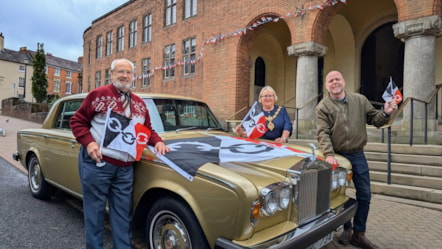 Maurice Cole, of the West Midlands Classic Car Club, with Black Country Festival co-organiser James Stevens and the Mayor of Dudley, Cllr Hilary Bills