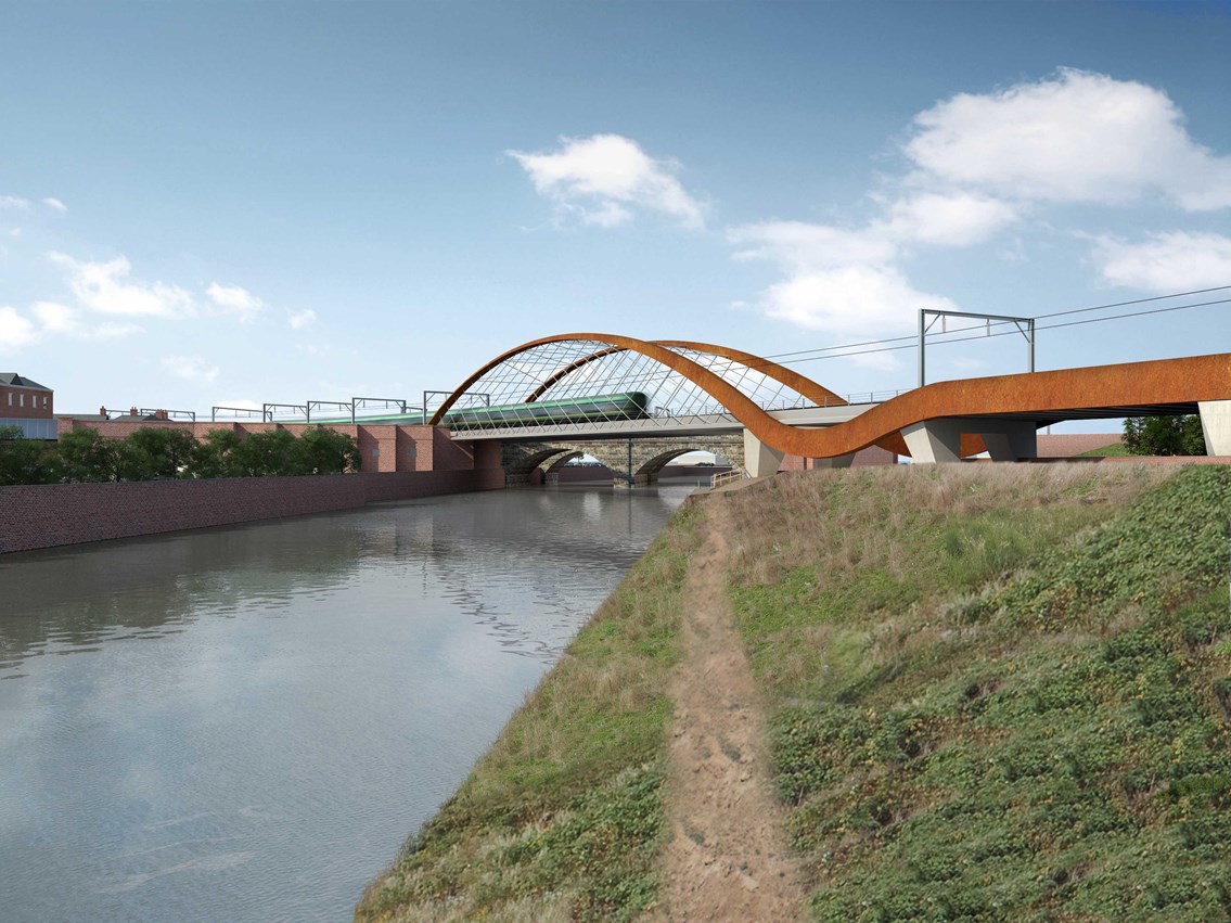 Ordsall Chord: CGI of two possible designs for the Ordsall Chord bridge over the River Irwell, on the Salford/Manchester border.