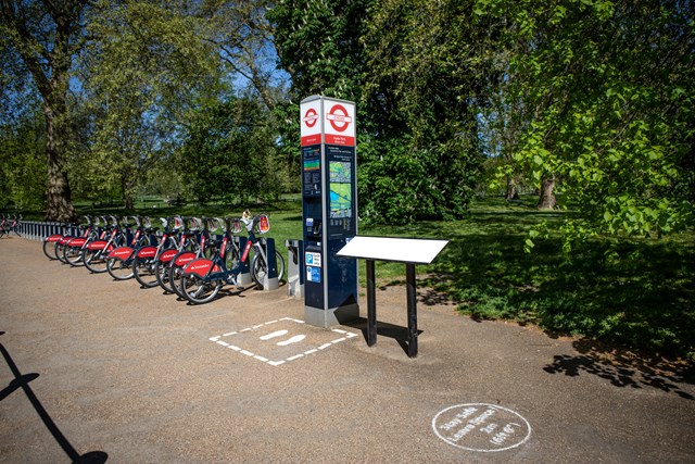 TfL Image - Social distancing stencils have been added to docking stations