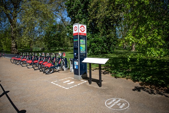 TfL Image - Social distancing stencils have been added to docking stations