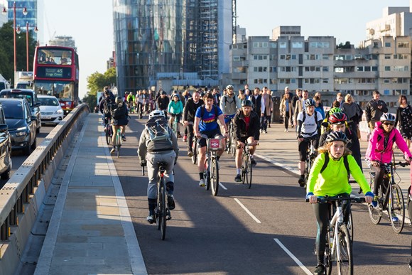TfL Press Release - TfL using artificial intelligence to help fuel London’s cycling boom: TfL Image - Cycling on Blackfriars Bridge