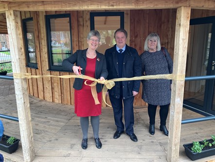 MSJ Jane Hutt with Steve Borley and Mary Harris at the opening of the Llanrumney Roundhouse