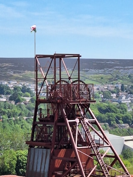 The headgear at Big Pit against the backdrop of Blaenavon