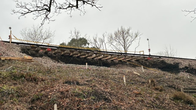 VIDEO: Disruption expected until Monday 16th February after landslip at Ockley damages railway between Horsham and Dorking: Ockley landslip view from embankment