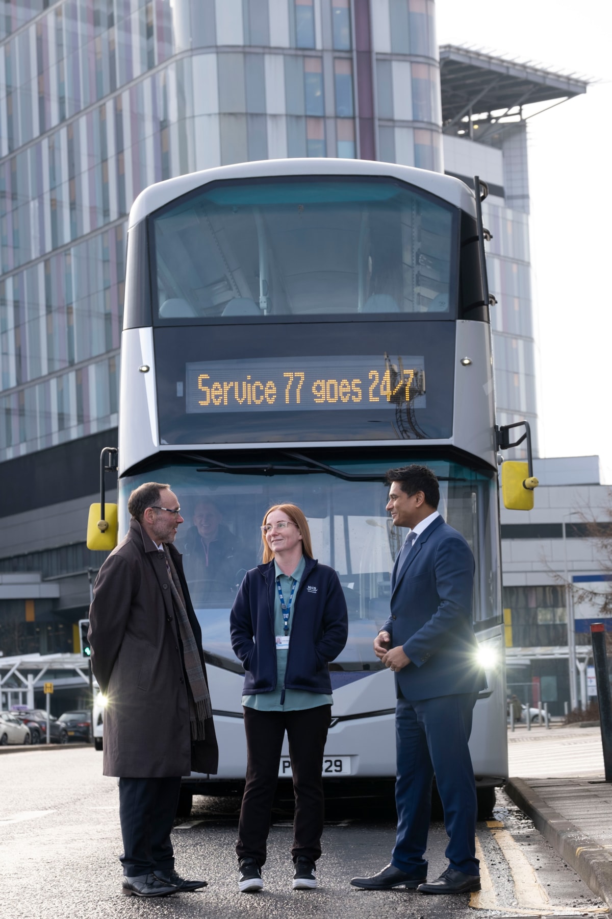 First Bus 77 service (L-R) Graeme Macfarlan, Louise Nesbitt and Dr Sandesh Gulhane MSP 2