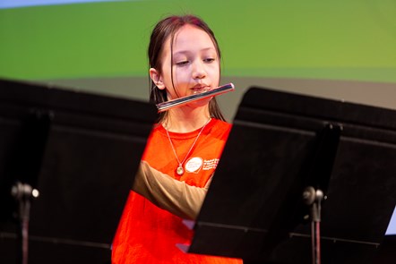 Music Education Islington flute ensemble member Emiko Ando Latter performs at the Transforming Young Lives event at Kings Place.