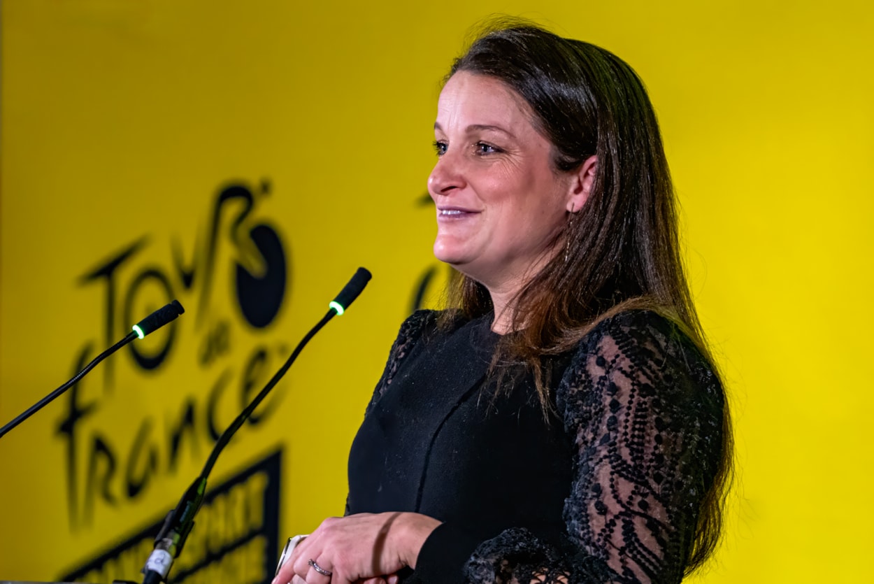 TDF Event 3: Cycling star Lizzie Deignan speaking at Leeds City Museum during the announcement event for the Grand Départs of the 2027 Tour de France and Tour de France Femmes avec Zwift.