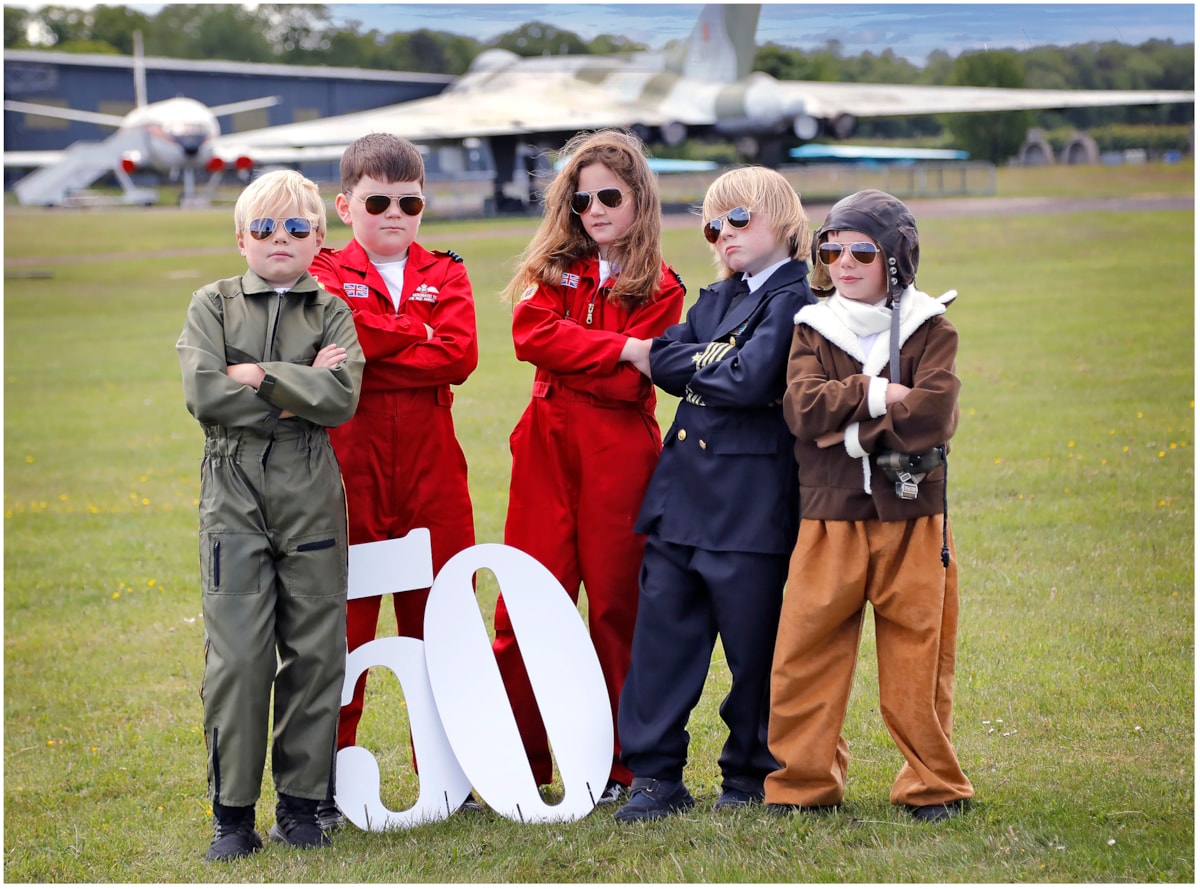 Sebastian Sheppard, Charlie Calder, Ingrid Jamieson, Murdo Waite and Walker Kelly from Athelstaneford Primary mark the National Museum of Flight’s 50th anniversary at East Fortune, East Lothian. Housed on a former Second World War airfield, the attraction opened its doors on 7 July 1975 and now houses an extensive collection of aircraft including a Red Arrows Hawk, a Supermarine Spitfire, a Vulcan bomber and Scotland’s Concorde.