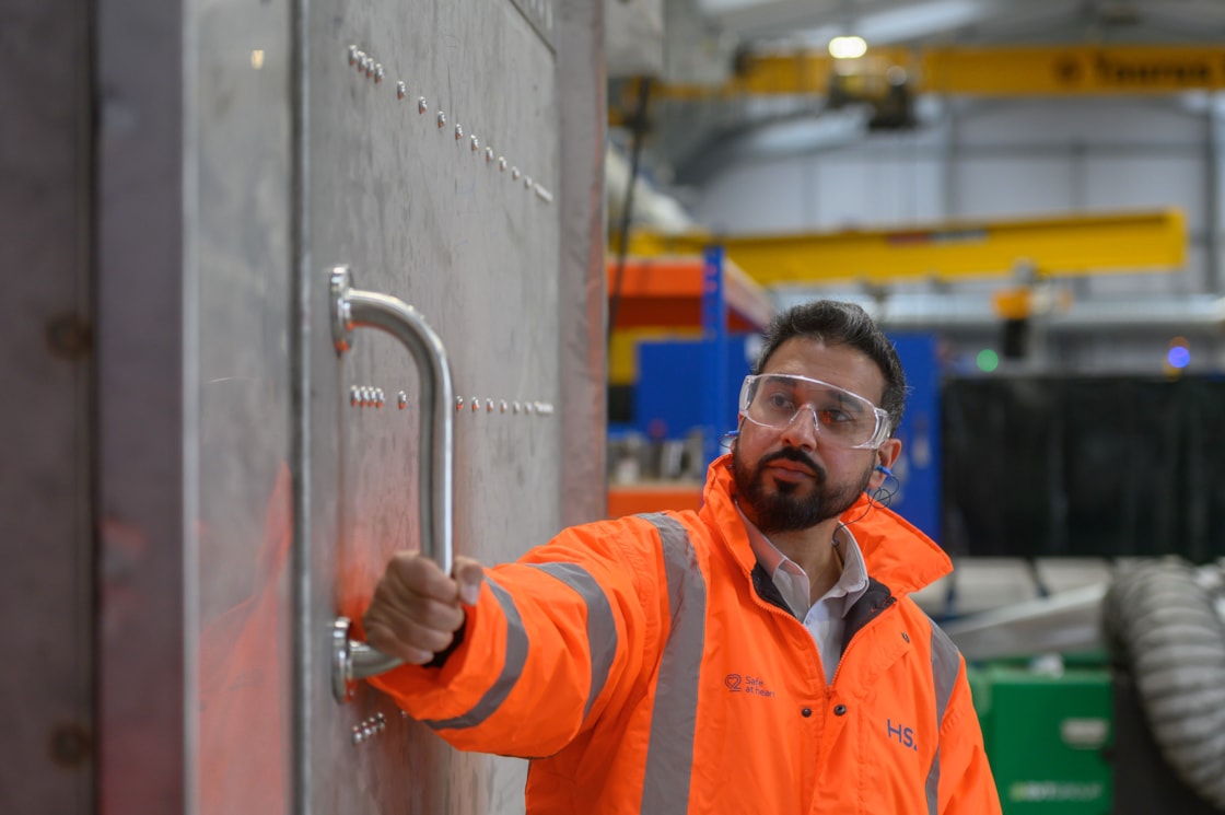 20260412 - HS2 Ltd Head of Rail Systems Delivery, Qasir Raza at the Booth Industries cross-passage door factory in Bolton