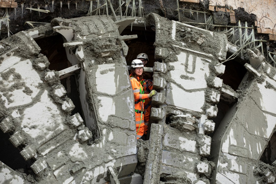TBM engineer Karine Ben Kemoun looks out of Florence after the Chiltern tunnel breakthrough 270224