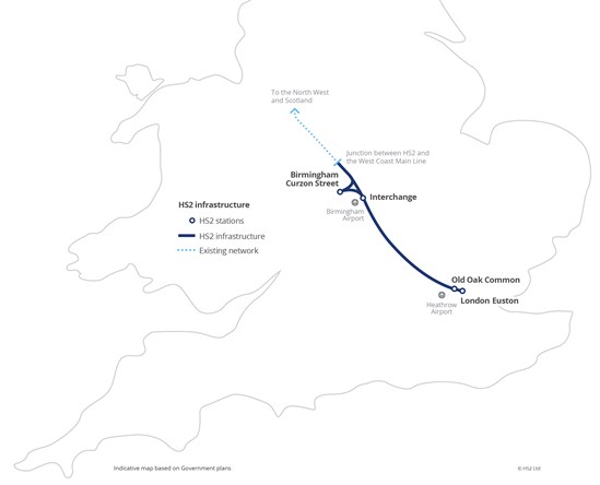 HS2 route map, February 2024