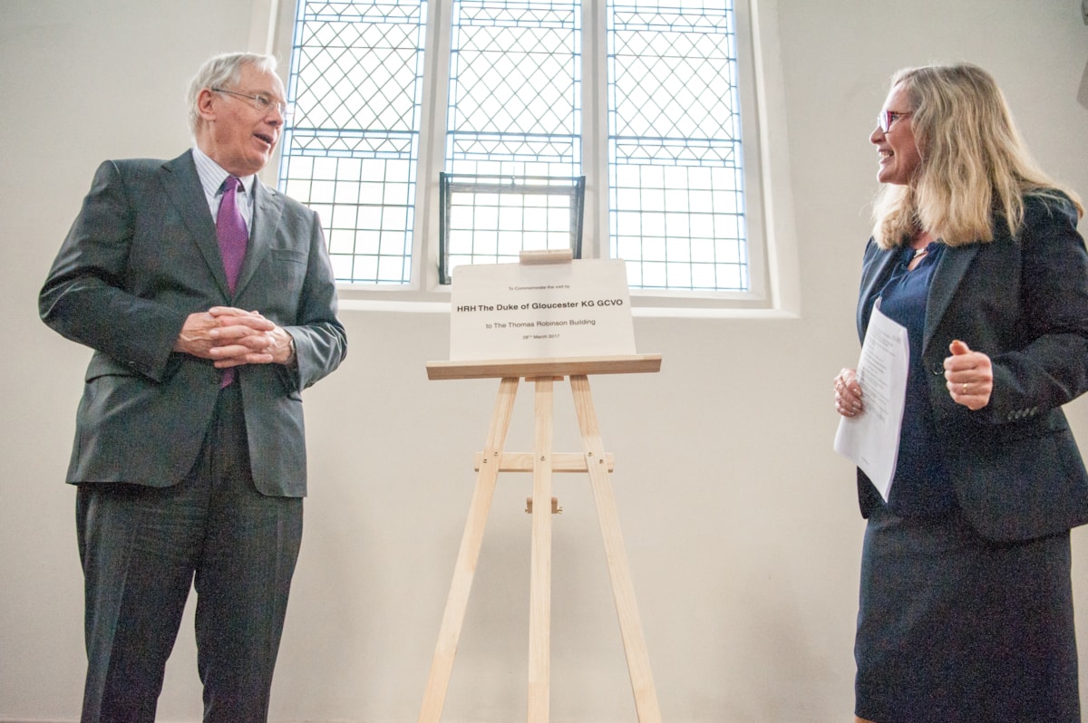 The Duke of Gloucester and superintendent registrar Penny Fulford