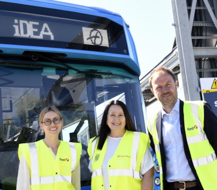 Polly Morgan of iDEA with First Bus' Hansi Jackson and Simon Goff
