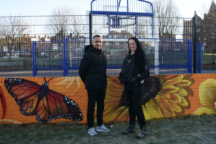 Councillor Rafique and HazardOne: Councillor Mohammed Rafique, Leeds City Council's executive member for climate, energy, environment and green space with Harriet Wood, aka HazardOne.