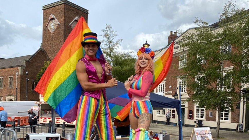 Stilt walkers from Code Red Entertainment in Dudley town