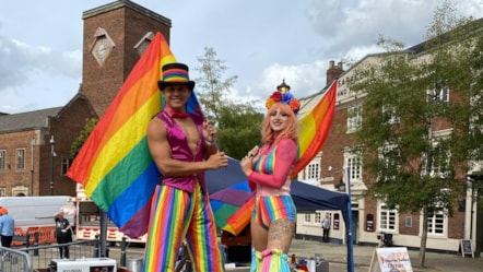 Stilt walkers from Code Red Entertainment in Dudley town