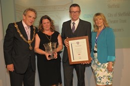 In the picture: John Milne, PDA National President, Stephanie Rice and Neill Benham of Mitie and Dee Bradshaw, Deputy Master Plaisterer: In the picture: John Milne, PDA National President, Stephanie Rice and Neill Benham of Mitie and Dee Bradshaw, Deputy Master Plaisterer