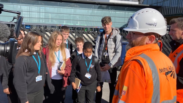 Hull pupils become ‘safety ambassadors’ to help tackle annual spike in railway incidents: Network Rail level crossing manager Barry Rusk giving rail safety talk 1