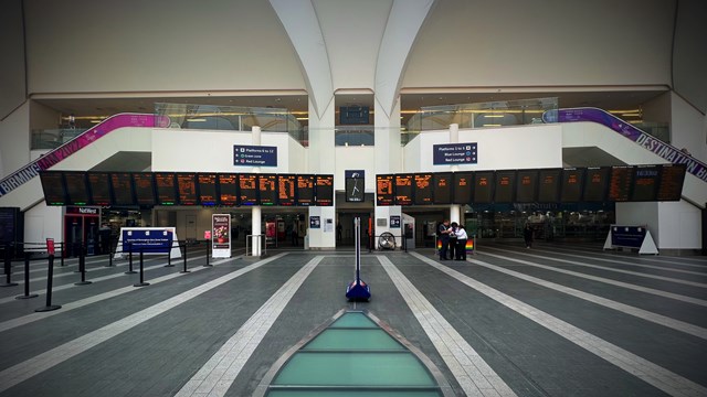Birmingham New Street closed this Saturday during train drivers’ strike: Birmingham New Street empty concourse departure boards during June 2022 strikes