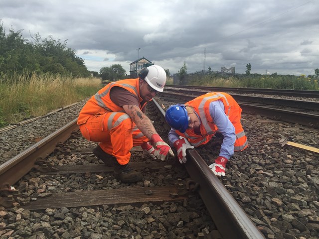 Lichfield MP goes trackside with Network Rail and London Midland: Michael Fabricant MP helps inspect the track near Lichfield Trent Valley