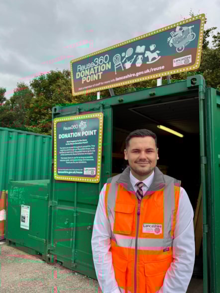 Councillor Joshua Roberts at the reuse donation point