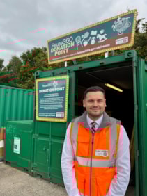 Councillor Joshua Roberts at the reuse donation point