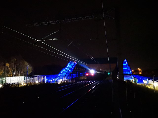 First electric train for Stirling-Dunblane-Alloa line: Test Train at St Ninians (near Stirling)