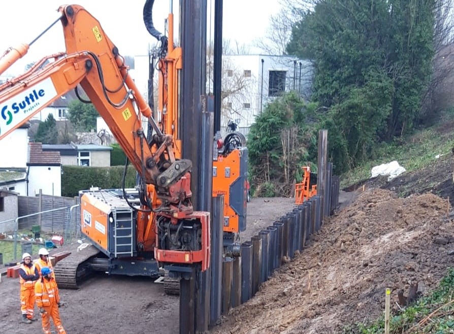 Railway line between Epsom and Ewell West to reopen on Monday, 6 January: Epsom steel piles landscape
