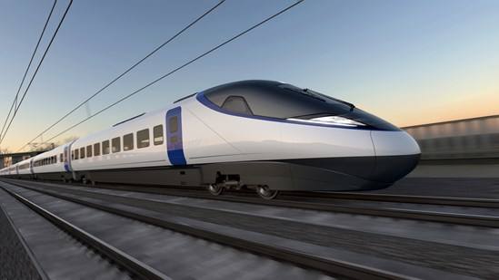 HS2 supports rail sector to build back better: Artists impression of an HS2 train from the side