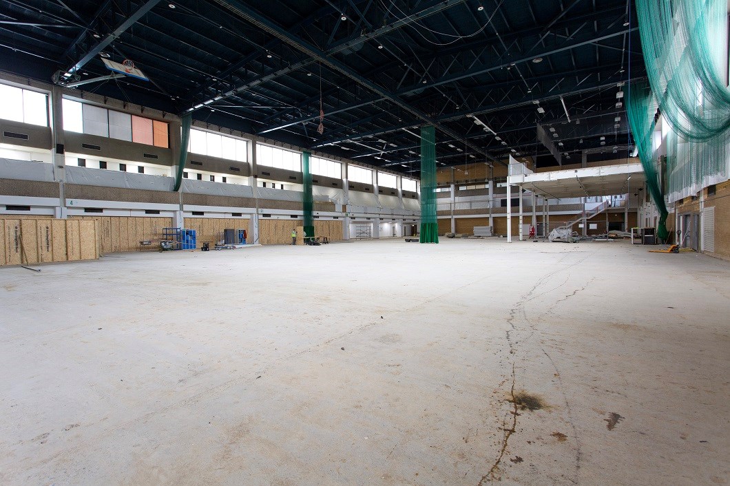 A picture showing part of the Sobell Leisure Centre that has been written off following a flood last year