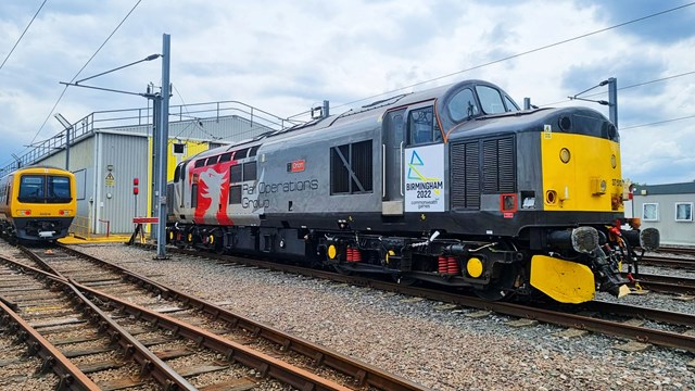 Thunderbird rescue locomotive at Soho train depot near Winson Green