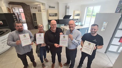 Age friendly businesses from left to right are Matthew Randle from Dreamland, Julie Davies from Holland and Barratt, Cllr Ian Bevan, Allan Cooper from Round Oak Interiors and Wayne Lewis from Smart Simple Repairs.