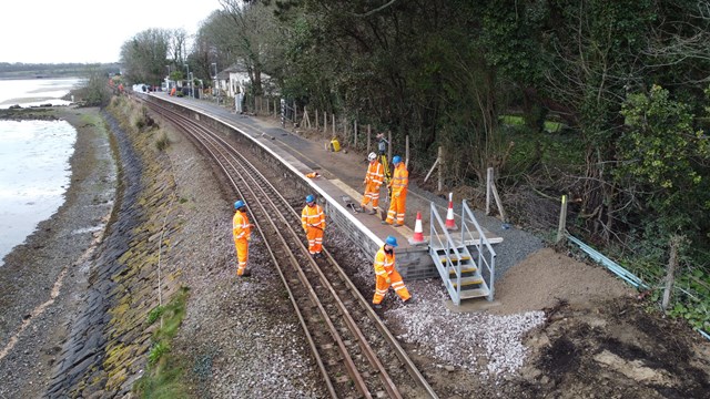 Network Rail's team of engineers working at Lelant station