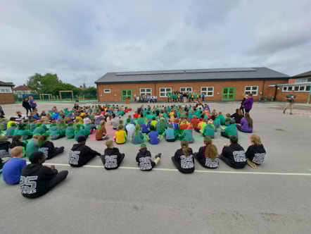 Pupils, staff and dignitaries at the opening of the new facilities at Lea Community Primary School