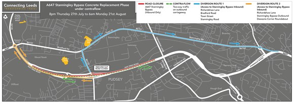 Stanningley Bypass diversion summer 2023