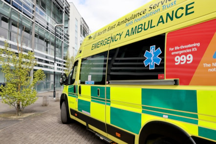 Side of ambulance outside Headquarters