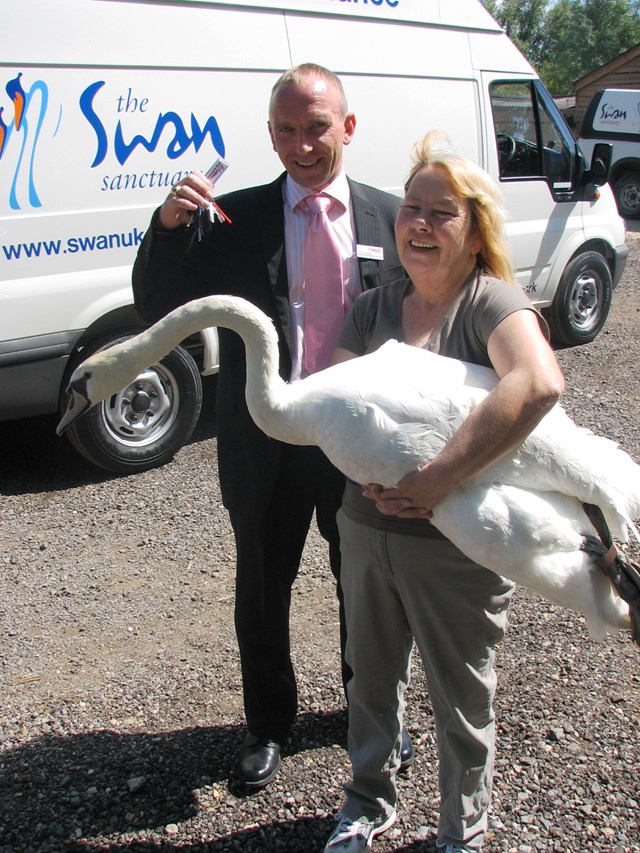 Swan Sanctuary ambulance handover: Network Rail's Tony Jackson hands over the keys to a brand new ambulance to Dot Beeson from the Swan Sanctuary