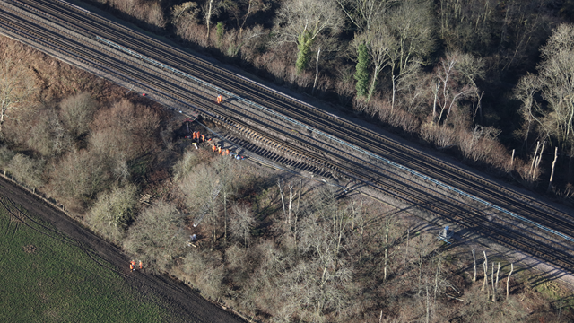 Network Rail has successfully reopened all four lines through Hook in Hampshire as major landslip repairs complete: Hook landslip