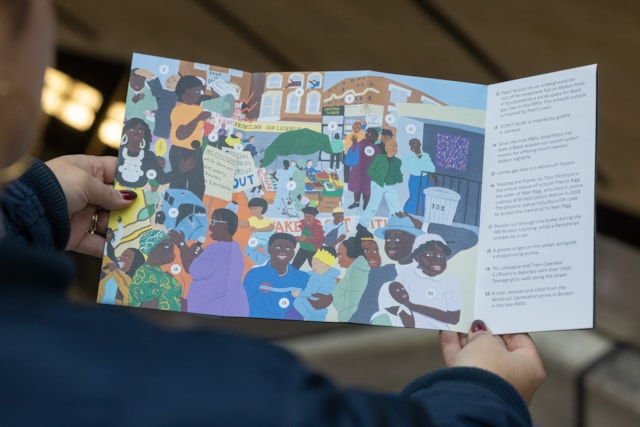 Poster and Leaflet for Rudy Loewe, The Congregation, 2025. Brixton Underground station. Commissioned by Art on the Underground. Photo - Benedict Johnson (1)