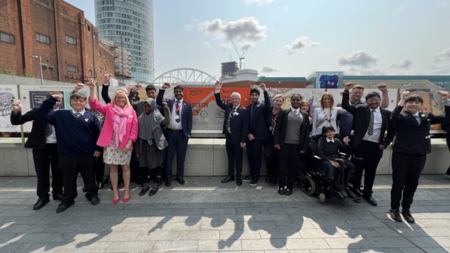 Student artwork celebrating Railway 200 unveiled at Birmingham New Street: Railway 200 school artwork unveiling-2