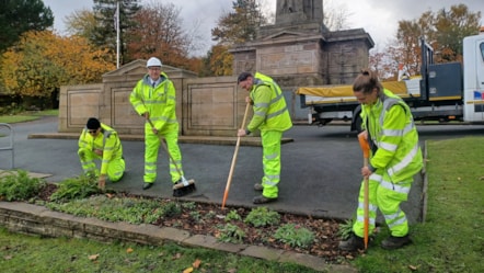 Cllr Warren Goldsworthy and LCC staff at Accrington War Memorial in Oak Hill Park cropped-2