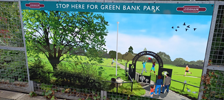 This image shows art at Levenshulme depicting Green Bank Park