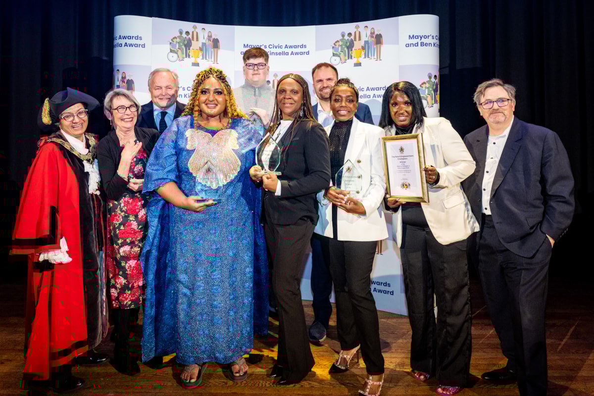 Mayor's Civic and Ben Kinsella Award Winners and the winner of the Mayor’s Award for Outstanding Service to Islington 2025 - alongside the Mayor of Islington and sponsors