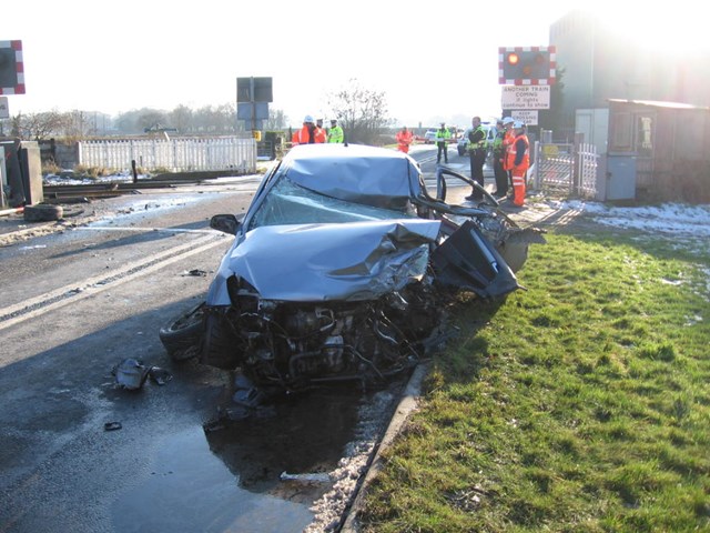Motorist collides with train after driving through LX barrier - Knaption, North Yorks 2: Motorist collides with train after driving through LX barrier - Knaption, North Yorks 2