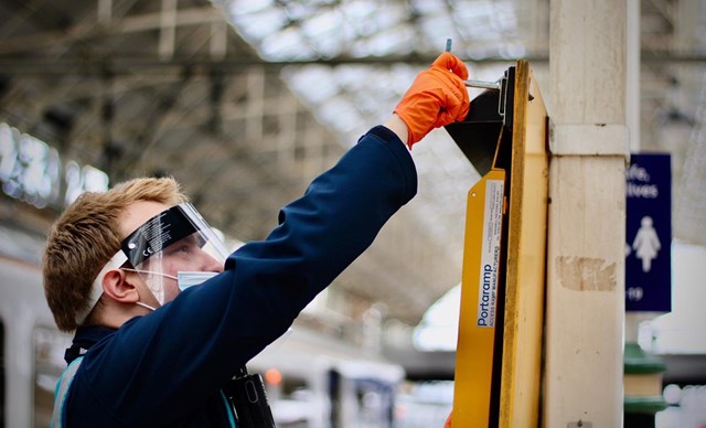 Face coverings are being worn by staff at Manchester Piccadilly station