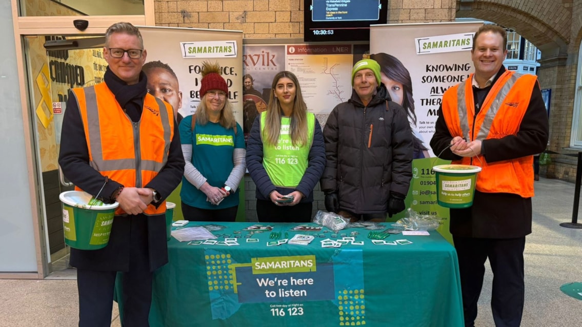 Network Rail teams ‘tea’ up support for Samaritans’ Brew Monday campaign: Brew Monday volunteers at York