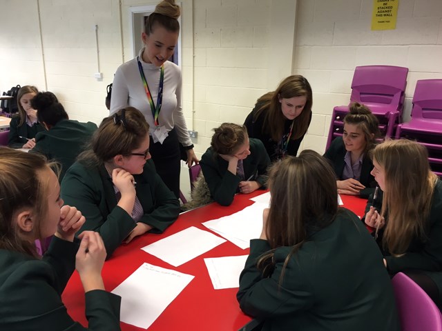 The girls take part in a workshop