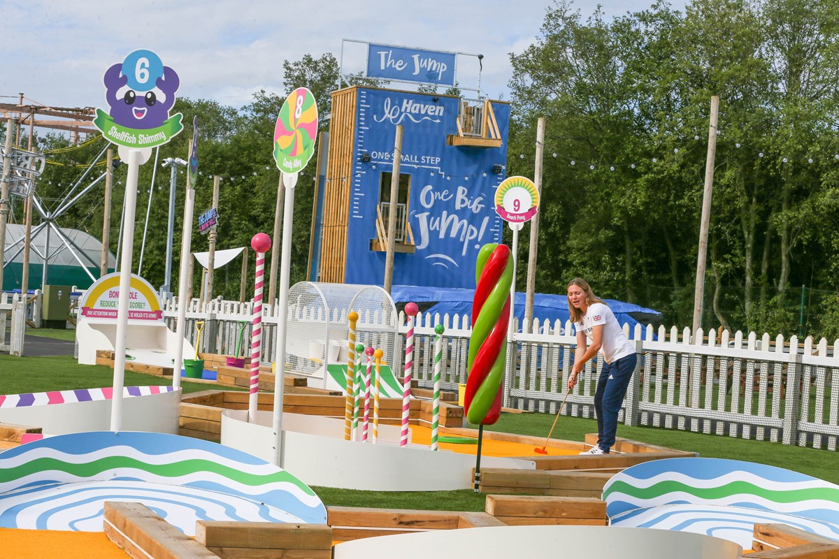 Vicky Holland Playing Crazy Golf at Thorpe Park