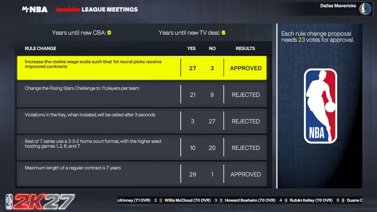 NBA 2K27 MyNBA New Rule Change Engine